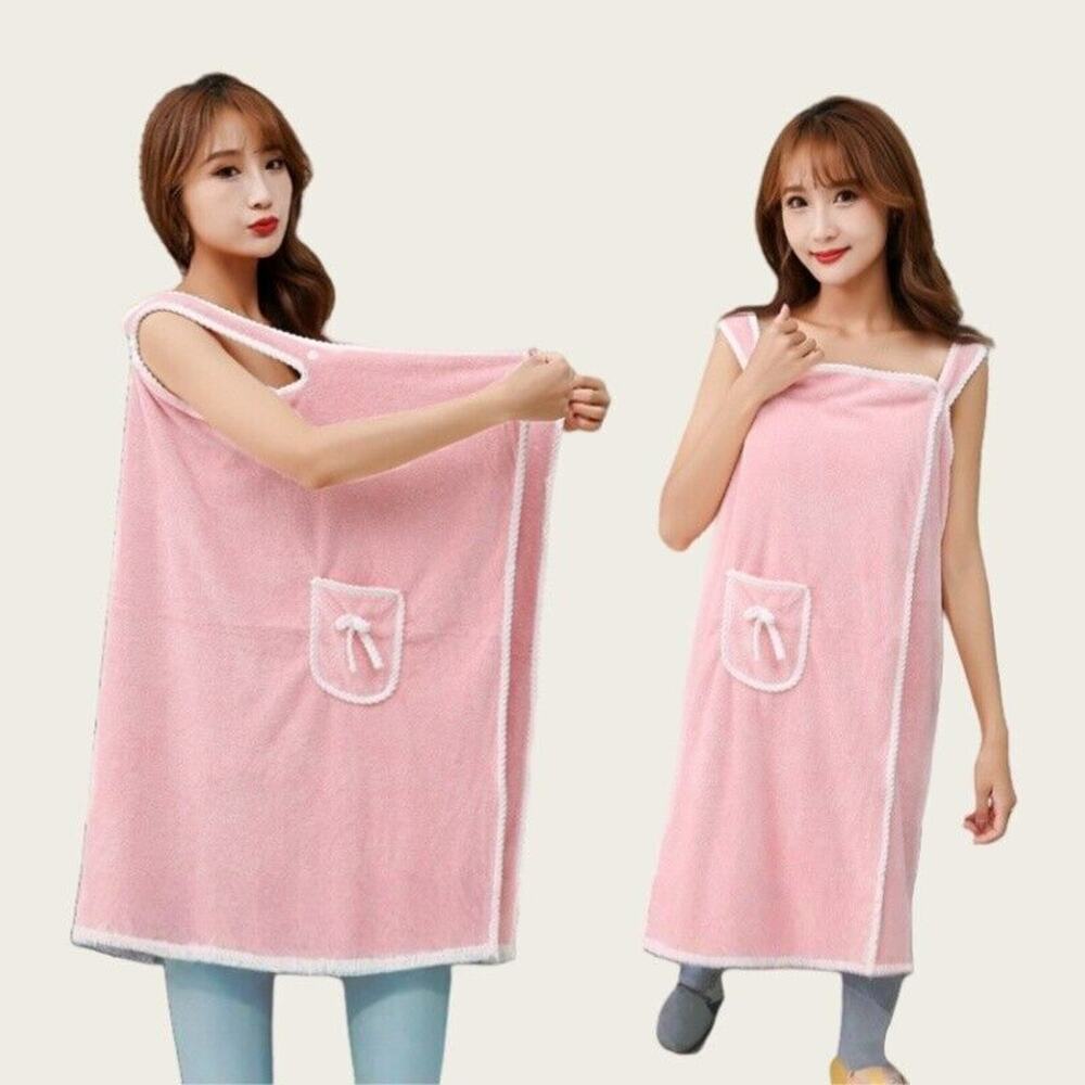 Coral Fleece Non Slip Wearable Bath Towel With Pocket, Robe Beach Shower Wrap